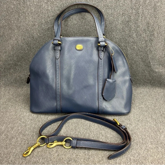 Coach Peyton Teal Navy Leather Bag Style No: F 25671 W/Removable Crossbody Strap - Picture 2 of 9